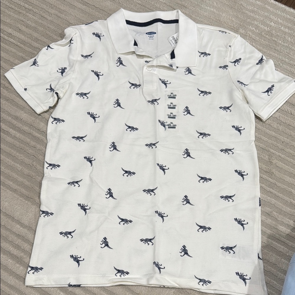 White Polo w/ Dinosaur Print from Old Navy size XL/14-16 (kids)!